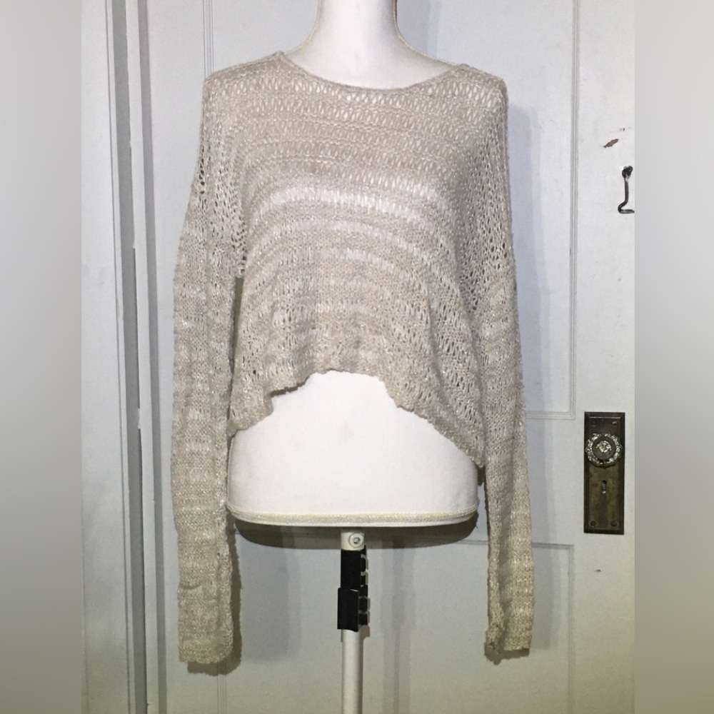 Pastille Beige Cropped Open Knit Sweater